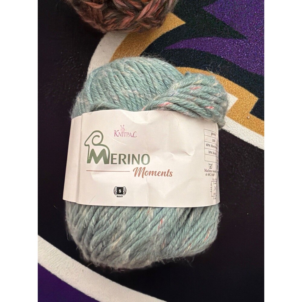 KnitPal Merino Moments Yarn Bulky #5 Green Tweed Blend 9-Ply 100g Skein New